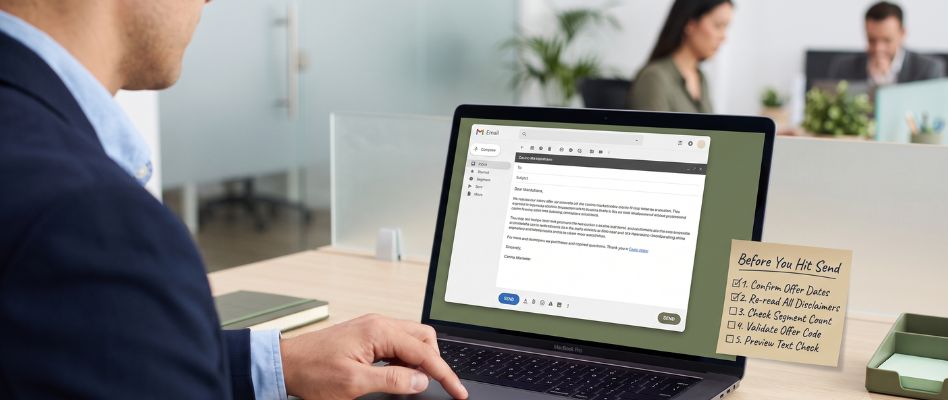 Casino marketer running through a pre-send email checklist before launching a casino email marketing campaign.
